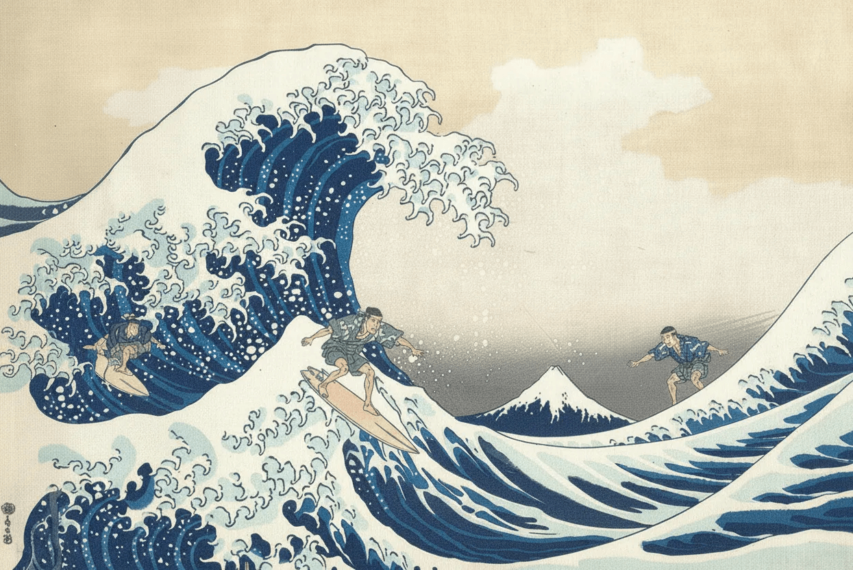 The Great Wave with Surfers